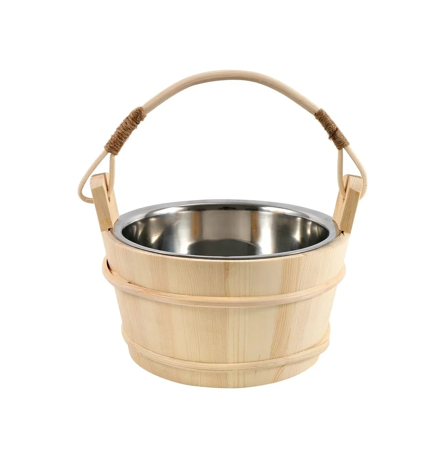 Spruce Stainless Steel Bucket + Stainlesl Steel Ladle Set for Sauna Banya