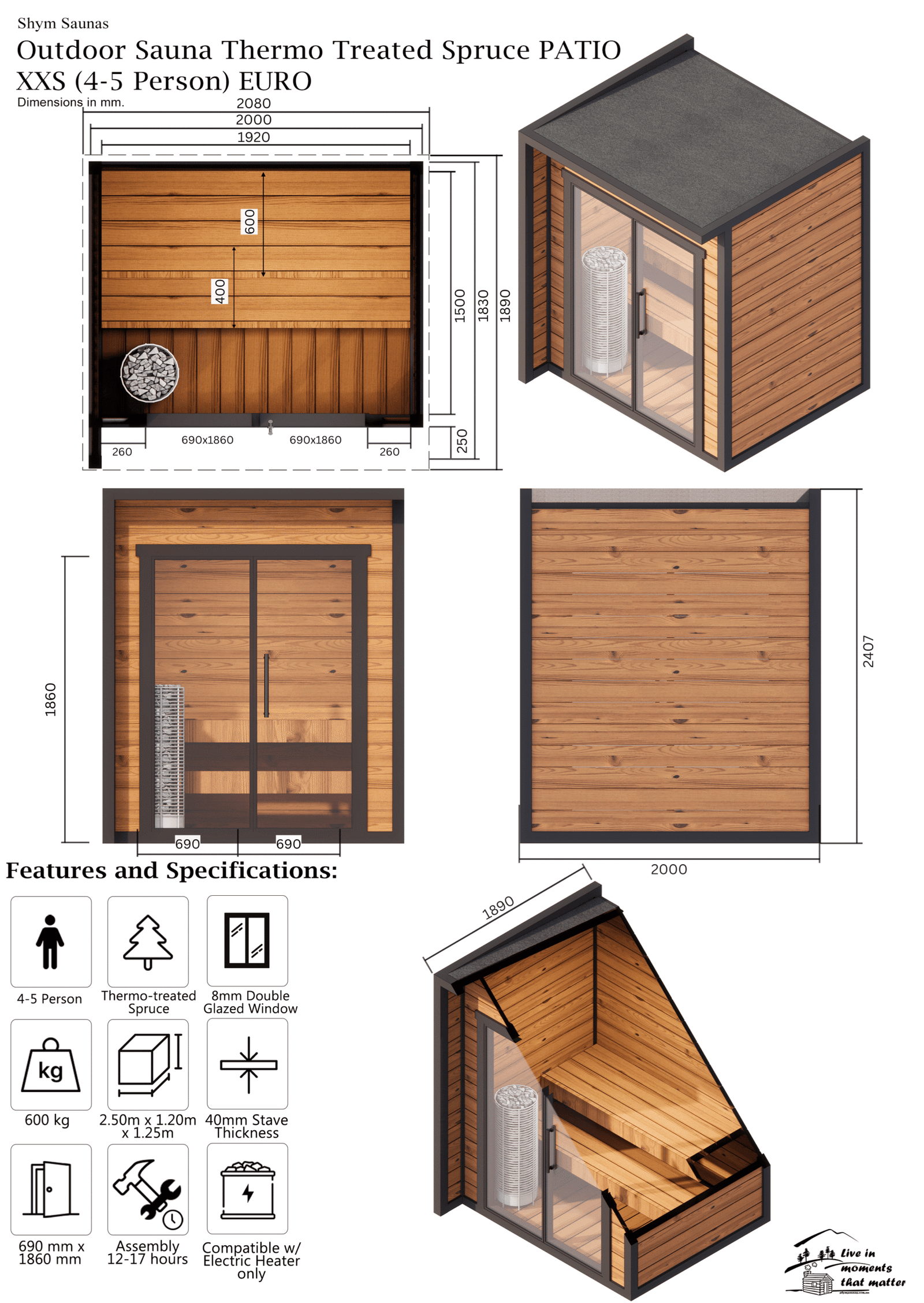 Leil® PATIO XXS (4 - 5 Person) MADE IN EUROPE Outdoor Sauna Termowood - Image 4
