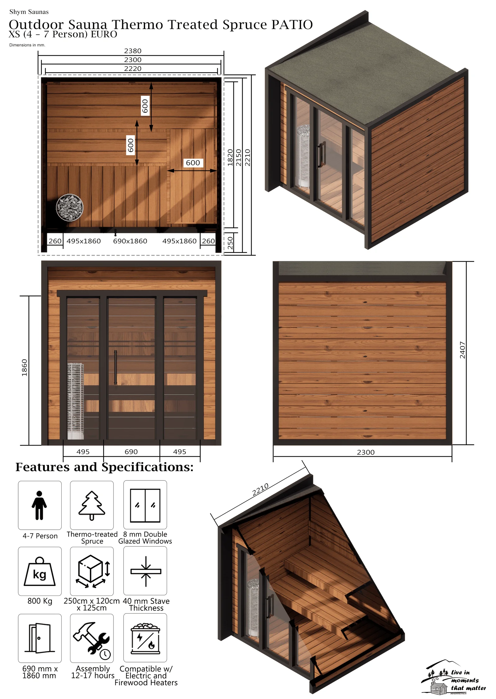 Leil® PATIO XS (4 - 7 Person) MADE IN EUROPE Outdoor Sauna Termowood - Image 4