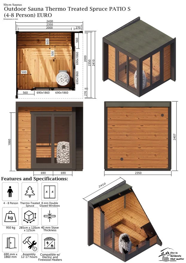 Leil® PATIO S (4 - 8 Person) MADE IN EUROPE Outdoor Sauna Termowood - Image 4