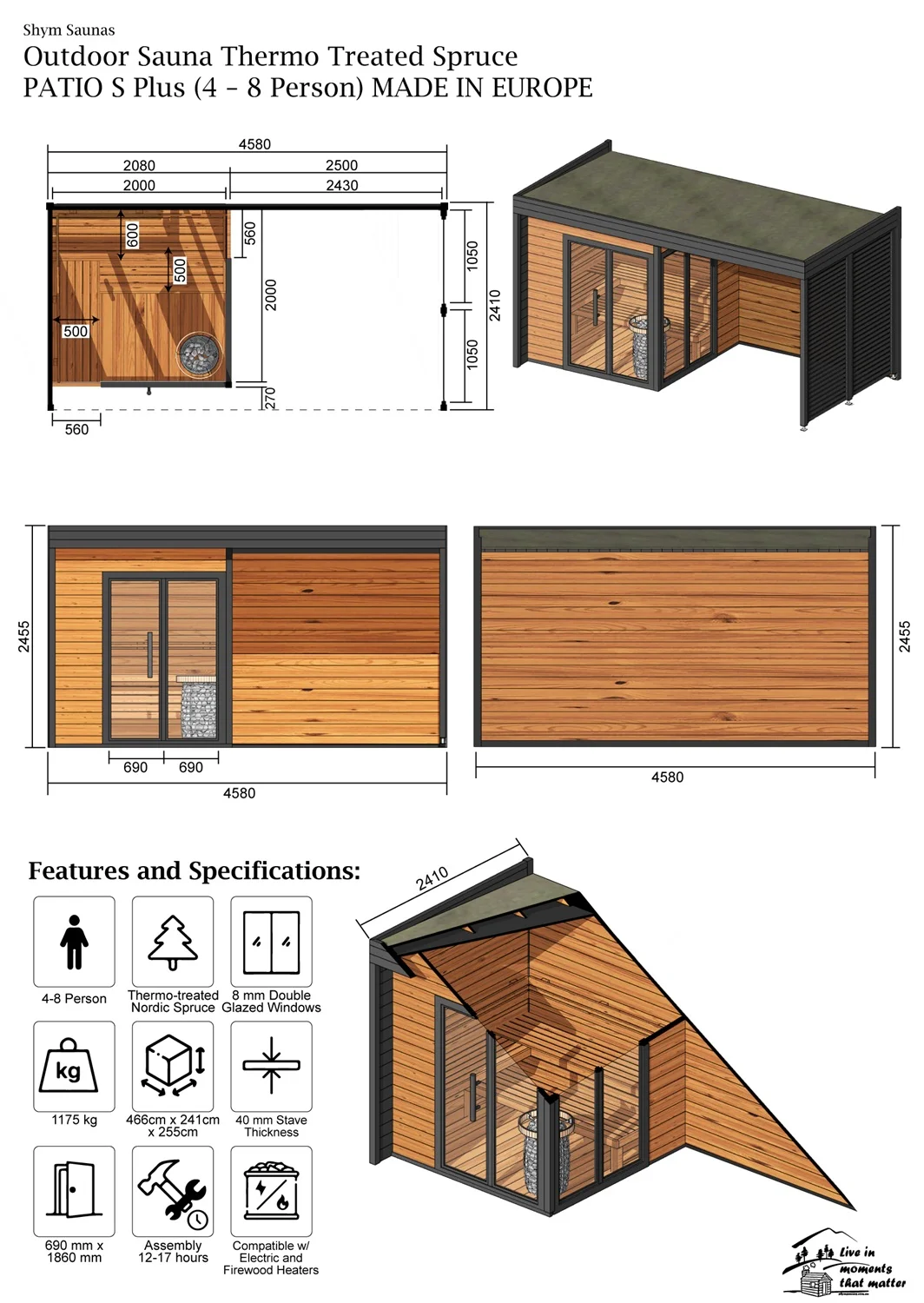 Leil® PATIO S Plus (4 - 8 Person) MADE IN EUROPE Outdoor Sauna Termowood - Image 4