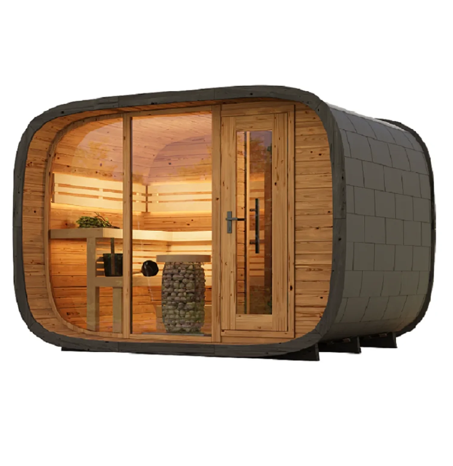 Leil® SERENITY ROUND CUBE DOUBLE (3 - 7 Person) MADE IN EUROPE Outdoor Sauna Termowood