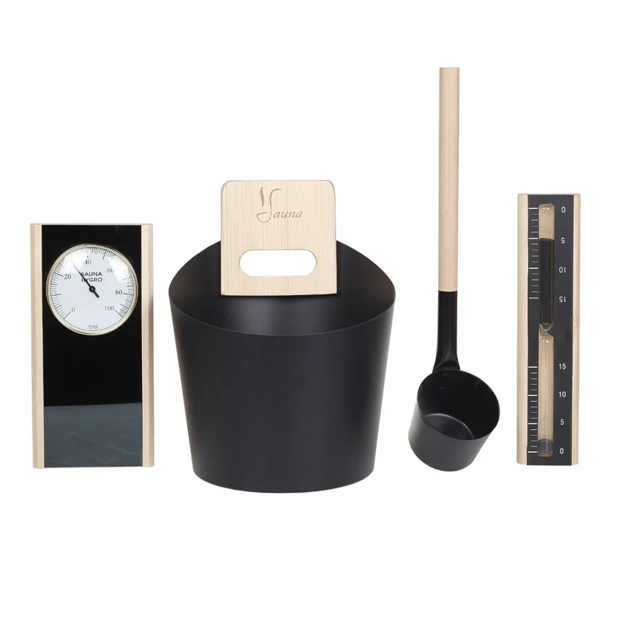 Bucket Ladle Thermometer Sand Clock Set for Sauna Banya