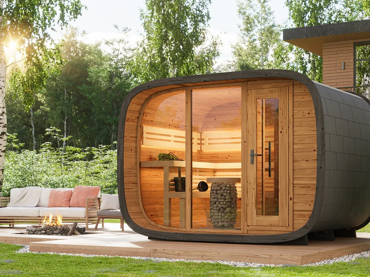 Leil® SERENITY ROUND CUBE DOUBLE (3 - 7 Person) MADE IN EUROPE Outdoor Sauna Termowood - Image 2