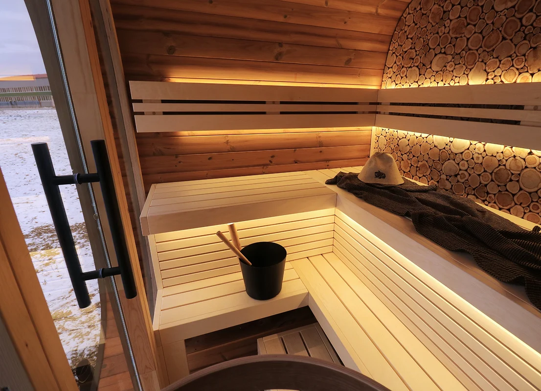 Leil® SERENITY ROUND CUBE MINI (3 - 7 Person) MADE IN EUROPE Outdoor Sauna Termowood - Image 12