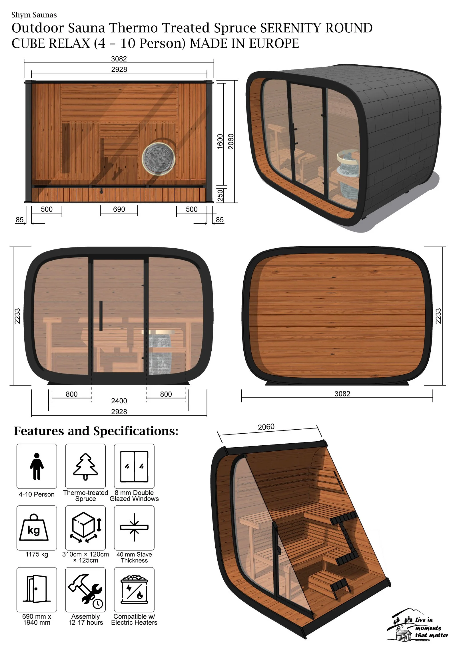 Leil® SERENITY ROUND CUBE RELAX (4 - 10 Person) MADE IN EUROPE Outdoor Sauna Termowood - Image 4