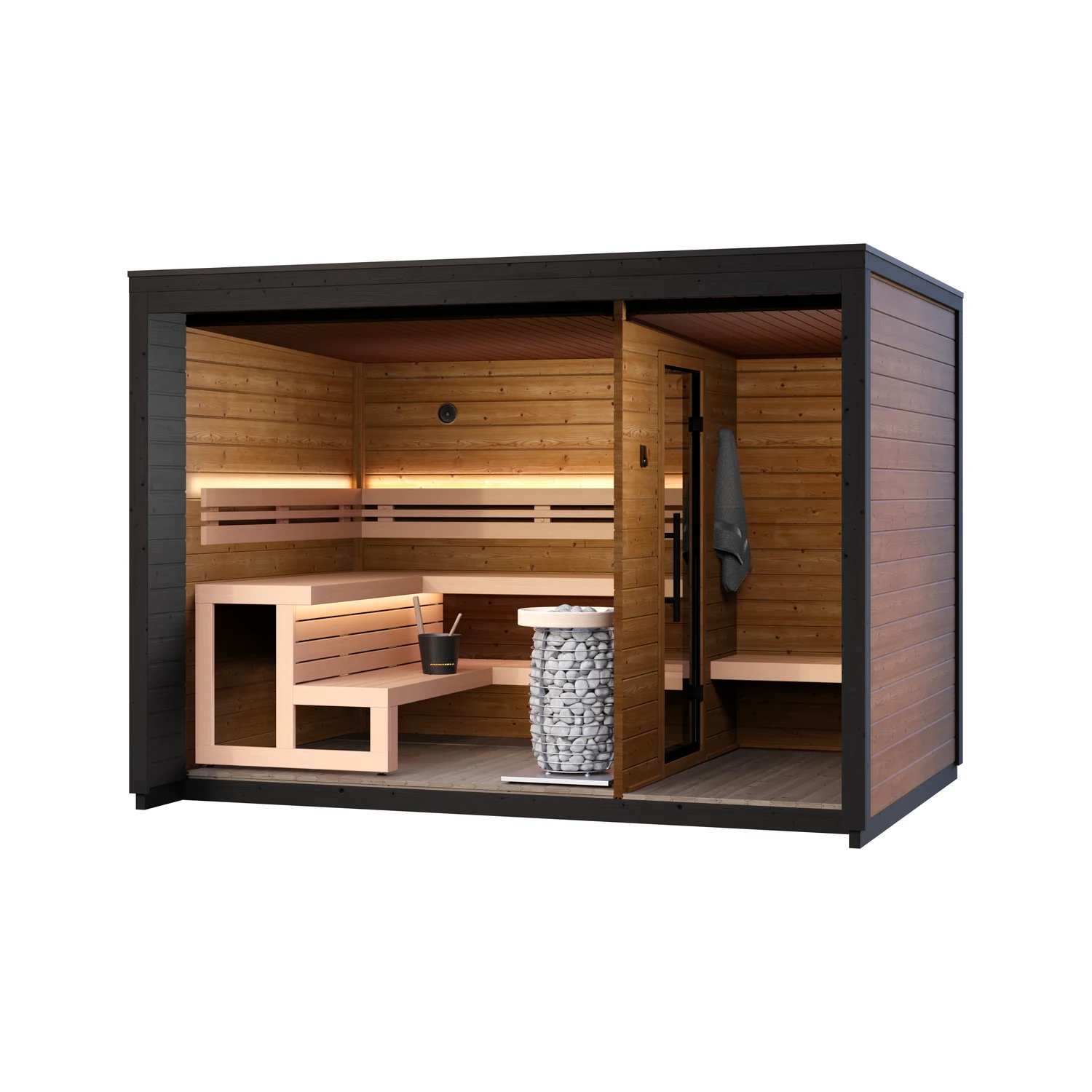 Leil Patio M outdoor sauna - interior cutaway