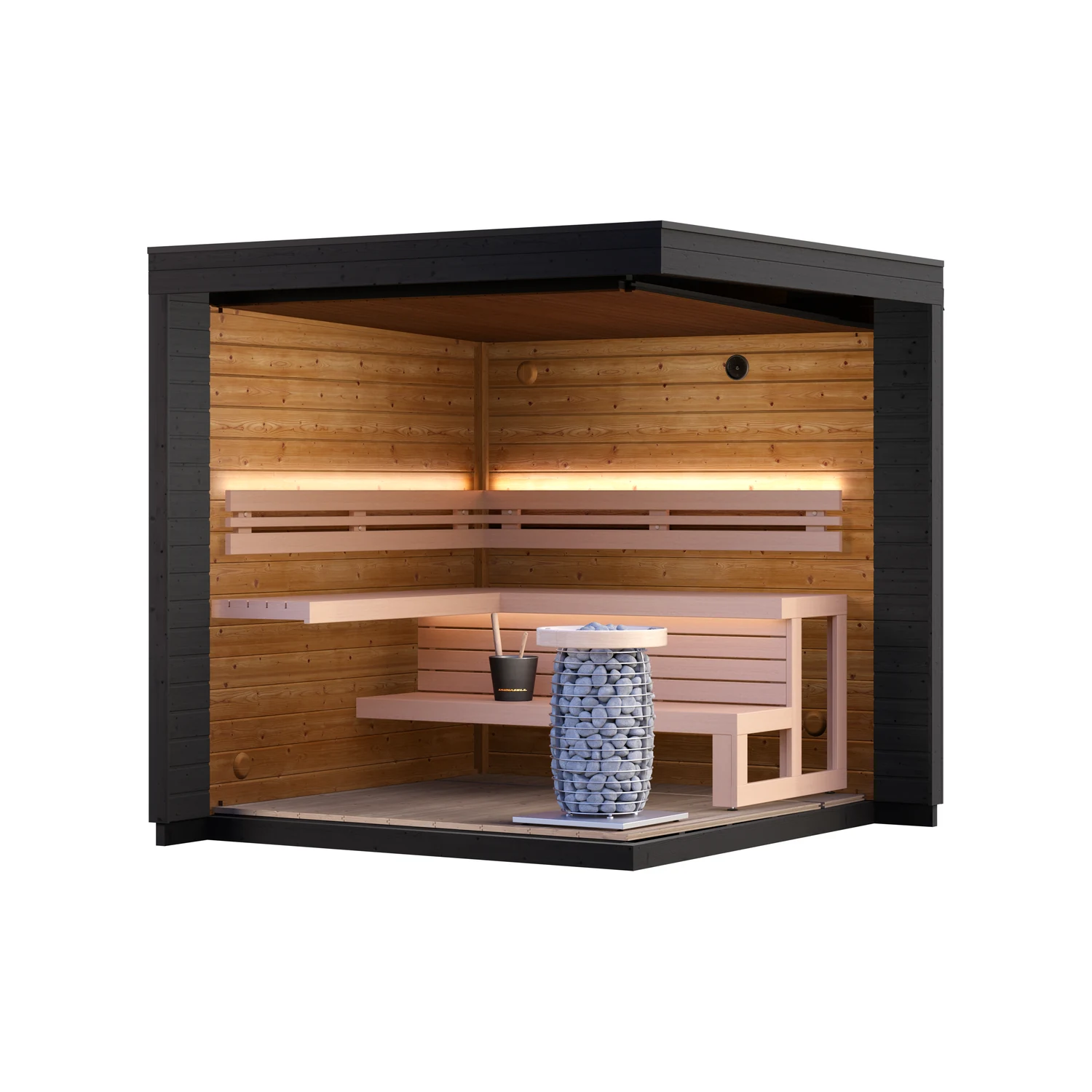 Leil Patio S outdoor sauna - interior cutaway