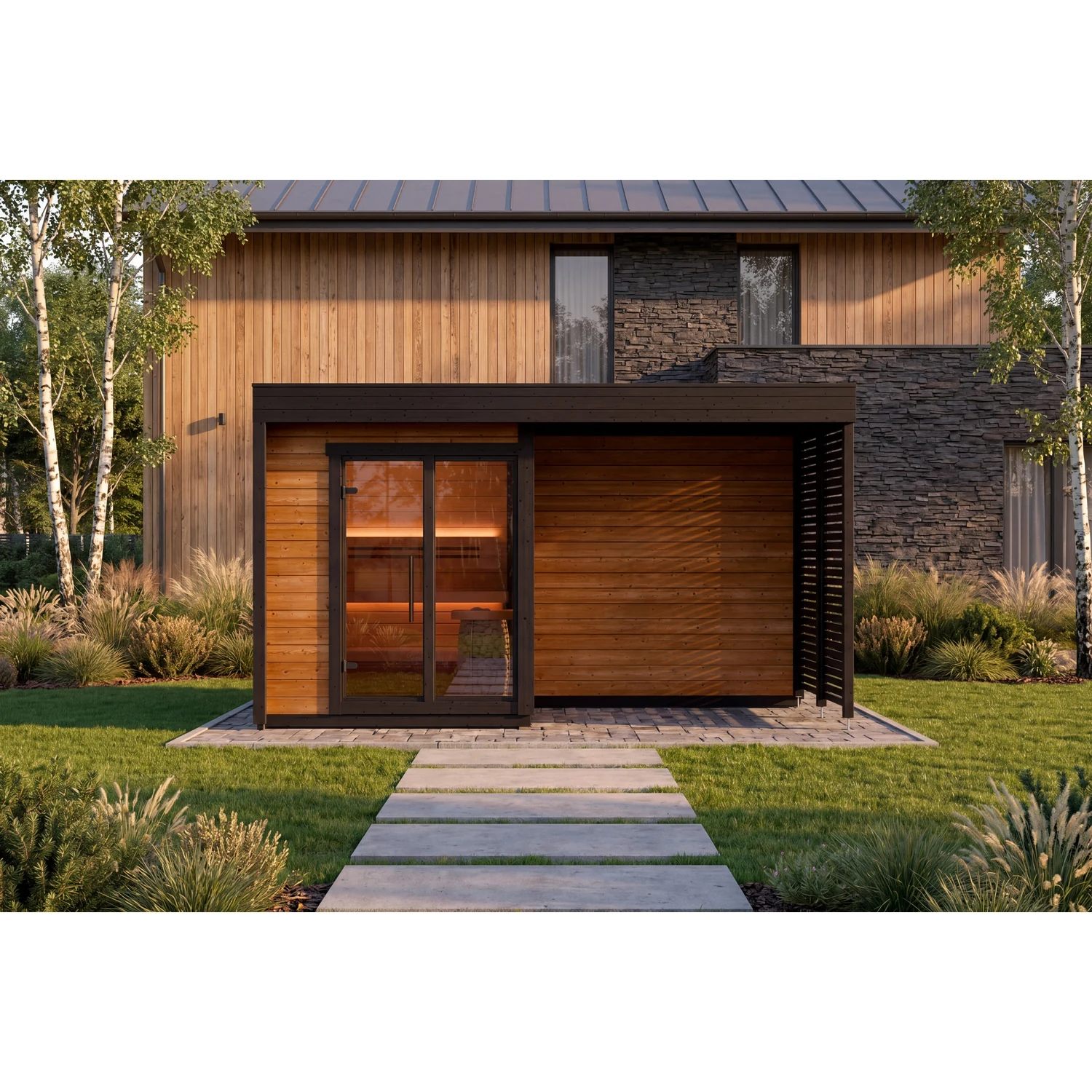 Leil Patio S Plus outdoor sauna - lifestyle