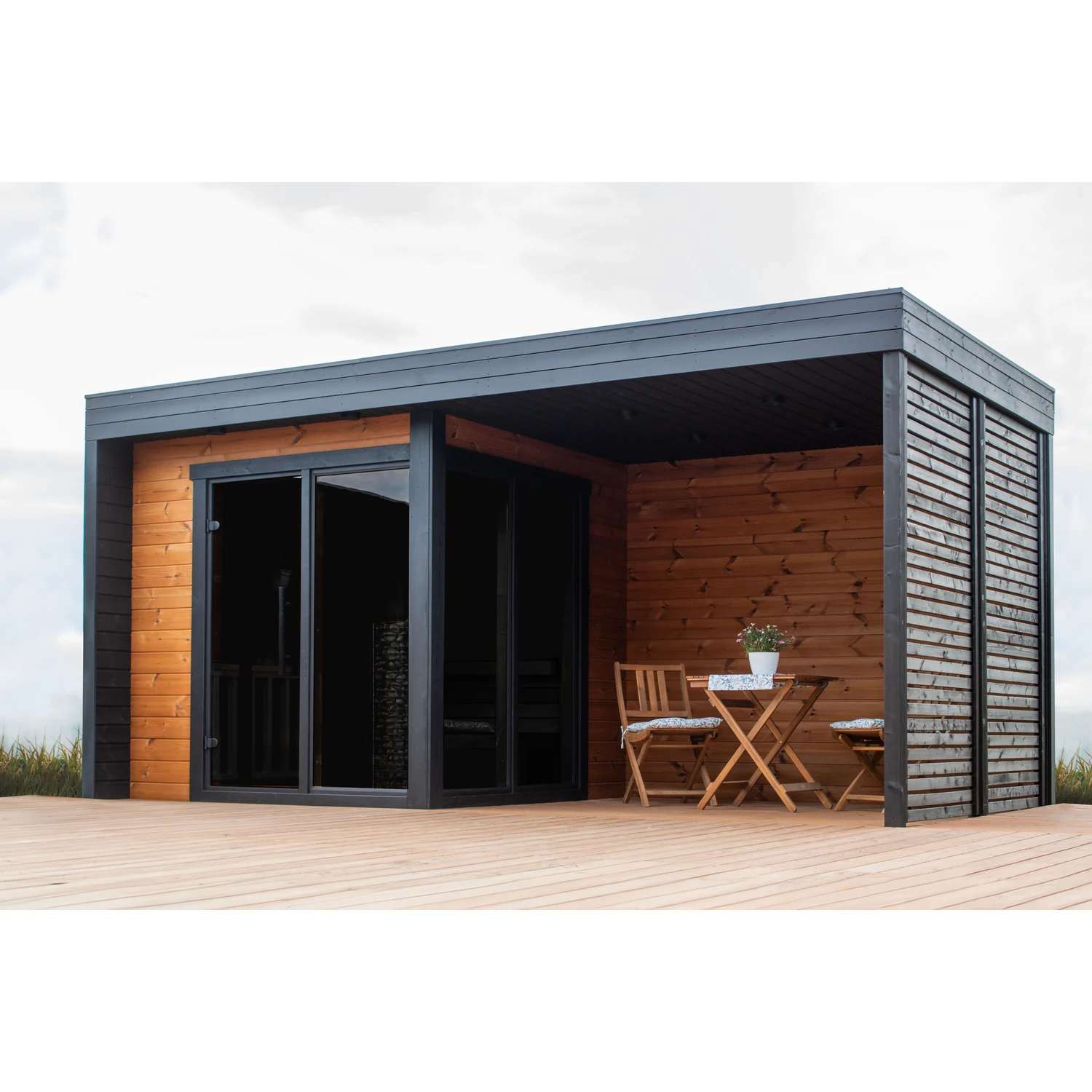 Leil Patio S Plus outdoor sauna - black glass