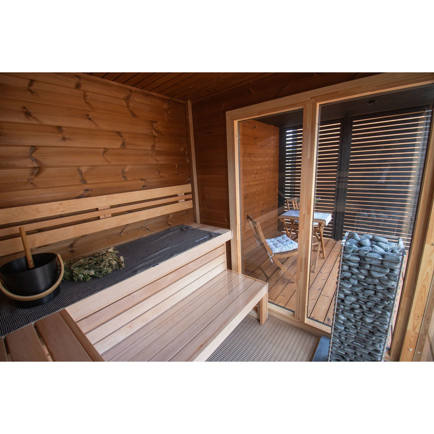 Leil Patio S Plus outdoor sauna - interior benches