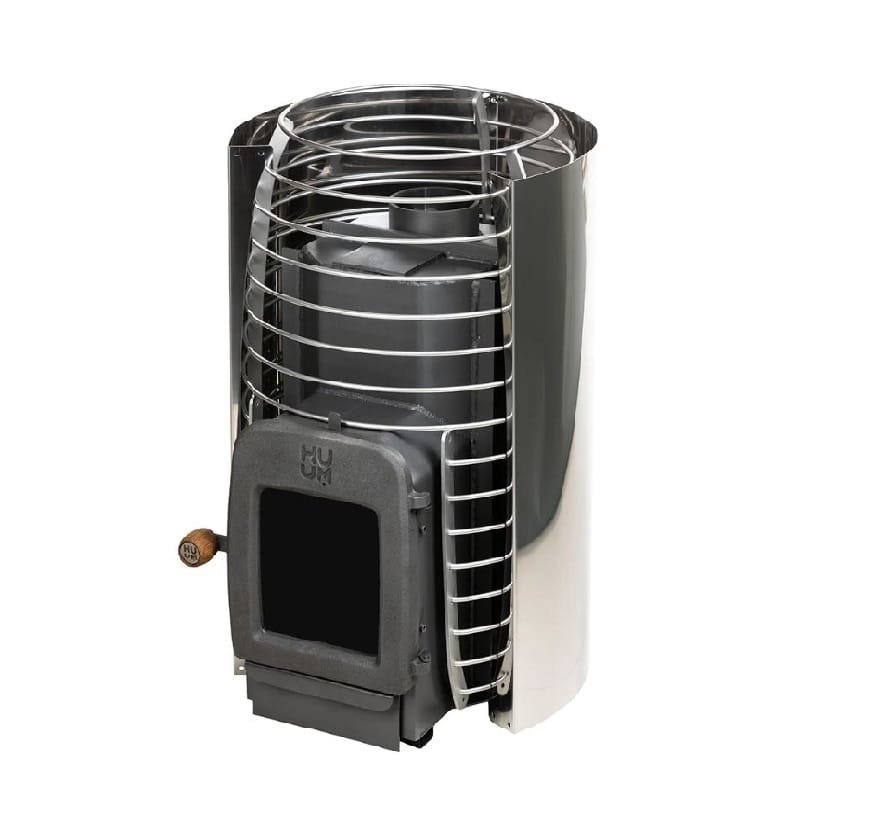Three quarter view of the HUUM HIVE HEAT with its protection panel